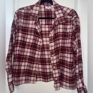 Long sleeve, plaid flannel crop button down shirt